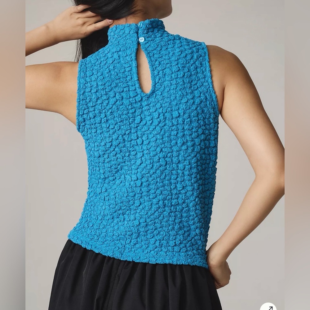 NWT Anthropologie Blue Tassel Popcorn High-Neck Crop Tank Top Size S - Picture 3 of 8
